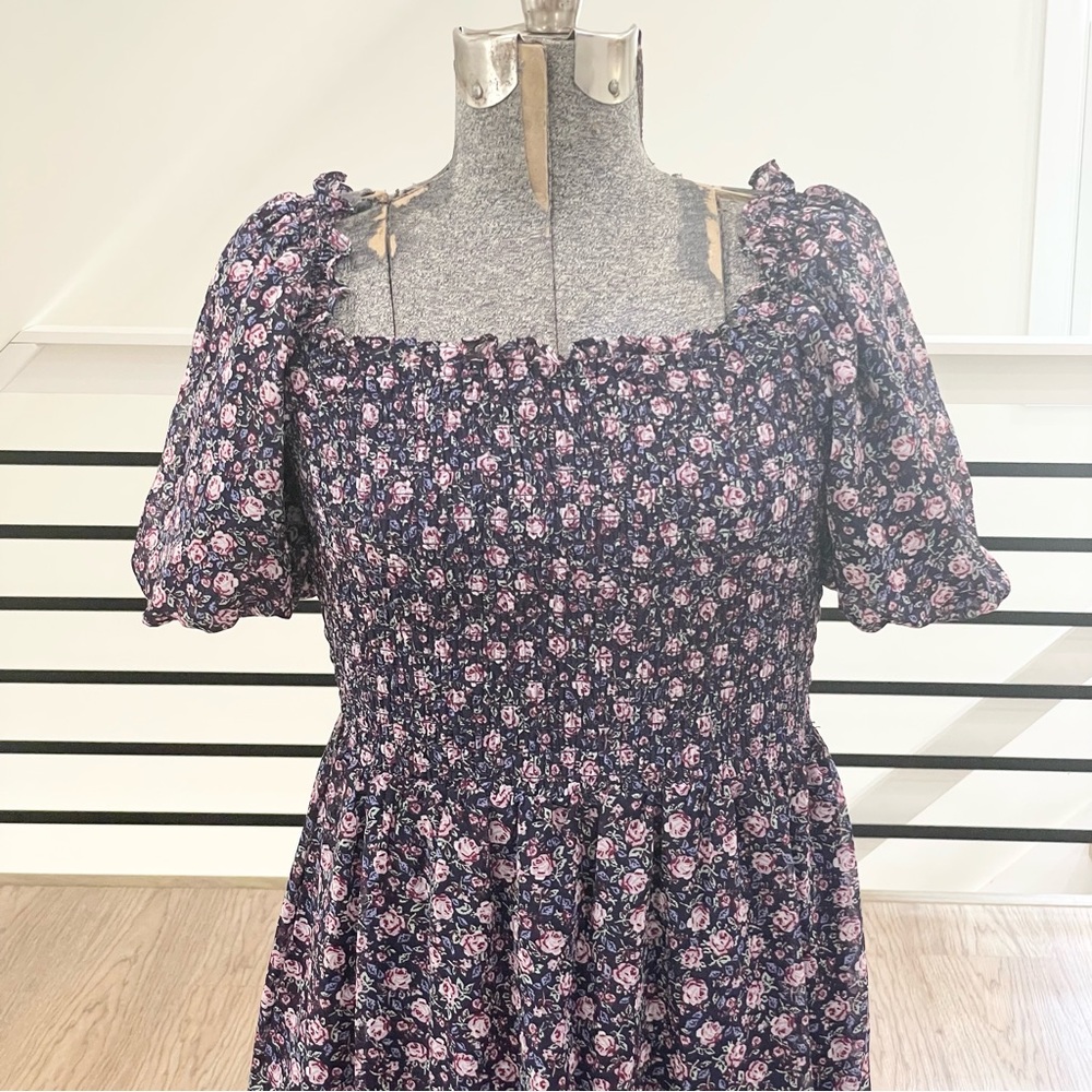 NWT XS 4X purple pink floral print off shoulder midi dress - Picture 6 of 7